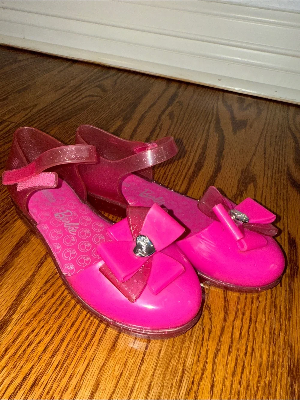 Mini Melissa x Barbie Ultragirl Pink Glitter Jelly Flats Girls